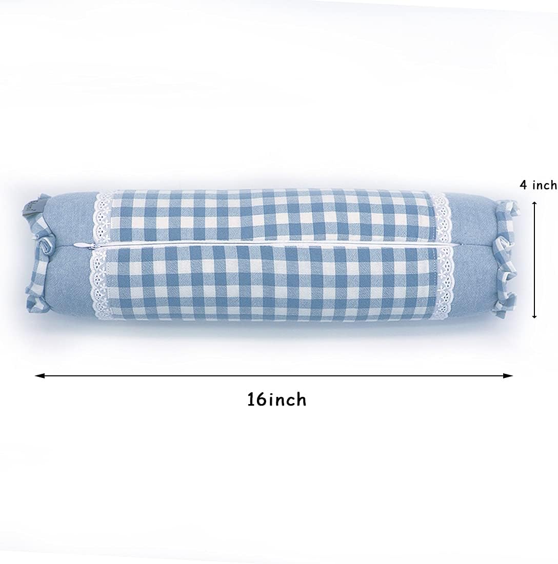 Buckwheat Hull Neck Roll Pillow -15.7" x4.7” Adjustable Firmness Cervical Support for Sleep & Yoga, Cooling Floral Cotton Cover, Ergonomic Bolster Pillow, Blue