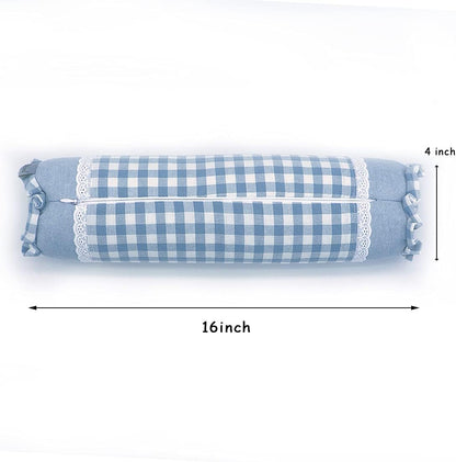 Buckwheat Hull Neck Roll Pillow -15.7" x4.7” Adjustable Firmness Cervical Support for Sleep & Yoga, Cooling Floral Cotton Cover, Ergonomic Bolster Pillow, Blue