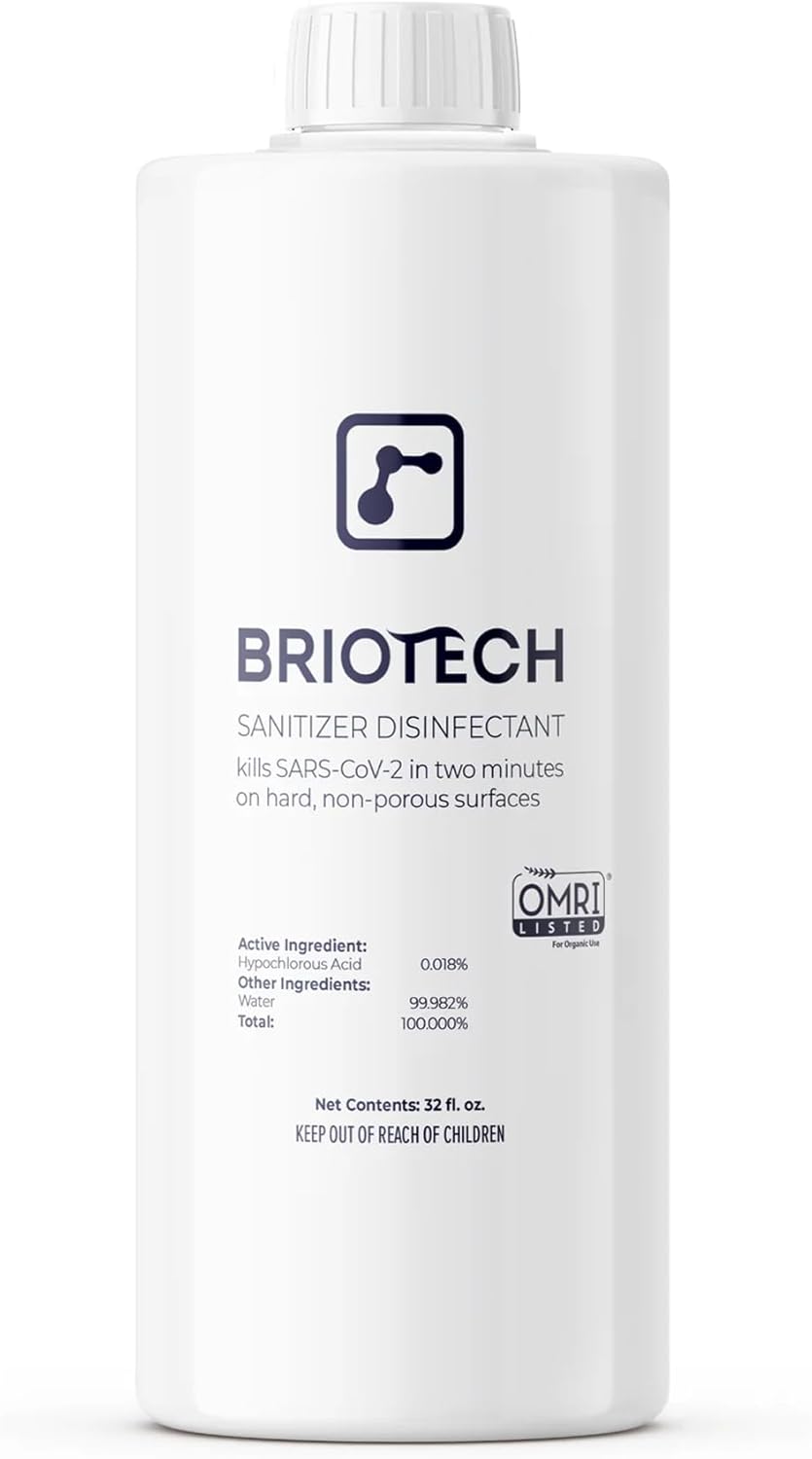 BRIOTECH Sanitizer Disinfectant Hypochlorous Spray, Kill 99.99% of Viruses & Bacteria, Control Mold, Eliminate Odor, Gentle for Nursery & Play Rooms, Food Contact Surface Sanitizer, 32 fl oz