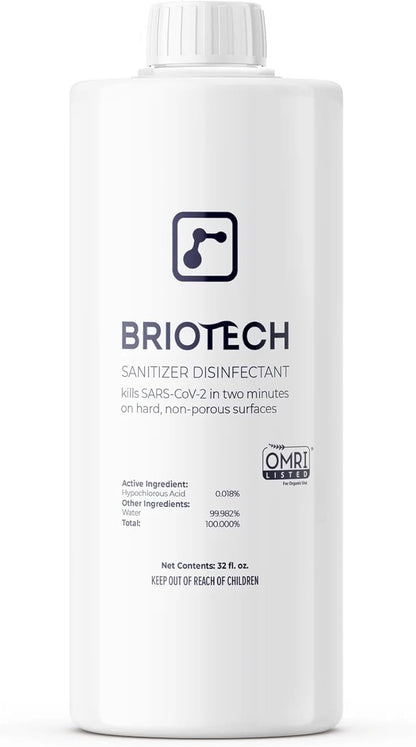 BRIOTECH Sanitizer Disinfectant Hypochlorous Spray, Kill 99.99% of Viruses & Bacteria, Control Mold, Eliminate Odor, Gentle for Nursery & Play Rooms, Food Contact Surface Sanitizer, 32 fl oz