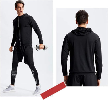 BUYJYA 5Pcs Men's Compression Pants Shirt Top Long Sleeve Jacket Athletic Sets Gym Clothing Mens Workout