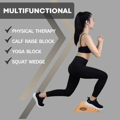 2025 NEW LARGER and Improved quality ECO-Friendly HIGHEST DENSITY Cork Squat Wedge Block Heel Calf Raise Platform NON-SLIP Slant Board Ramp Fitness Workouts Yoga Weightlifting exercise BAND 3 PIECES