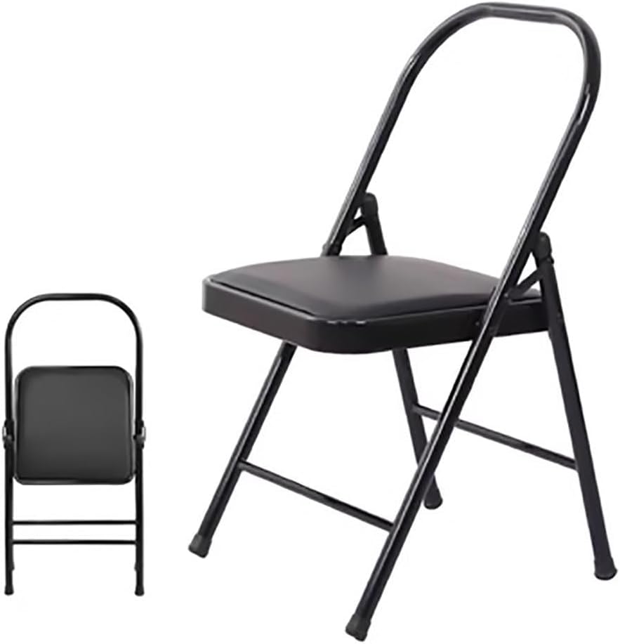 Folding Yoga Chair, Yoga assistive Chair, Metal Frame, Front and Rear Beam Design, Iyengar Yoga Chair, Pilates Yoga Chair, Yoga Inversion Chair Black (seat Height: 45cm)
