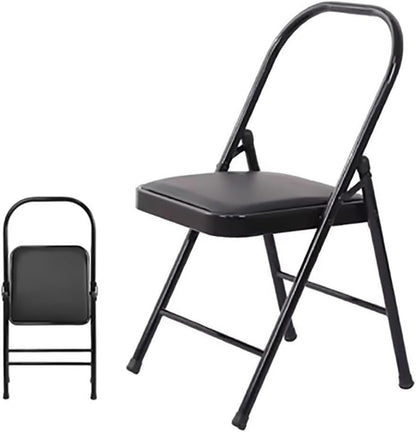 Folding Yoga Chair, Yoga assistive Chair, Metal Frame, Front and Rear Beam Design, Iyengar Yoga Chair, Pilates Yoga Chair, Yoga Inversion Chair Black (seat Height: 45cm),1.0mmm