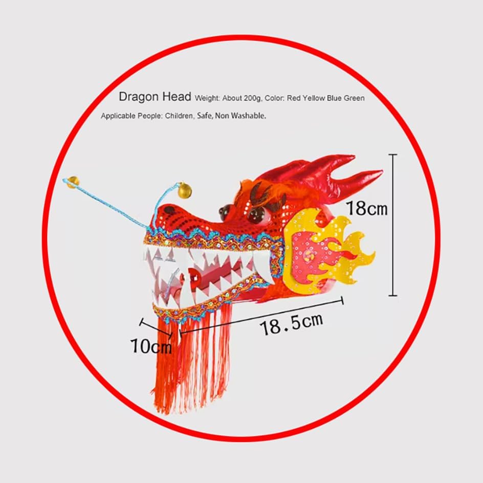 16.4 FT (5 Meters) Golden Red Dragon Poi with 3D Dragon Head & Swing Rope Combo for Beginners, Lightweight Flowy Dragon Ribbon Streamer Outdoor Fitness Stage Prop Set