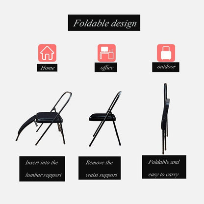 Pilates Yoga Chair,Metal Folding Chair, Removable Seat Cushion,Yoga Assist Chair with Back Support,Portable Inversion Chair,Backless Yoga Chair,Black,Without Lumbar Support
