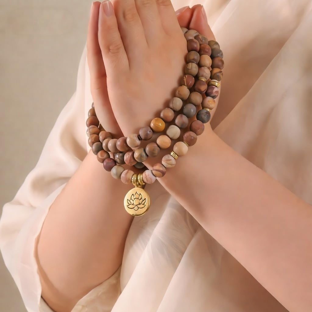 Mala Bead Strand Bracelet, 108 Buddhist Prayer Beads Yoga Meditation Green Malachite Beads Necklace Women man