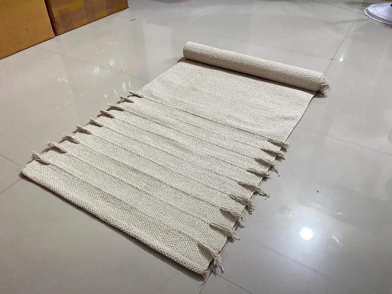 Payal Rugs Cotton Yoga Mat - Eco-Friendly Hand-Woven Rug - Non Slip & Thick (24”x72”x5mm) for Yoga Everyday Fitness at Home - Comfortable Extra-Long