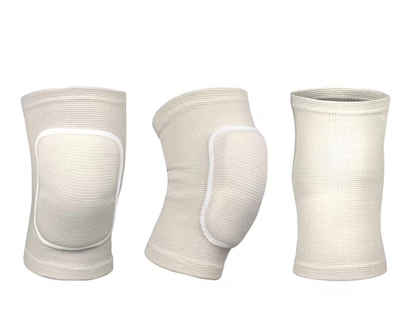 MINILUJIA 2PCS/Pair Women Sport Knee Brace Pad Non-slip Sponge Sleeves Breathable Flexible Elastic Men Knee Support Protector Cover For Dance Yoga Sport (Large, beige)