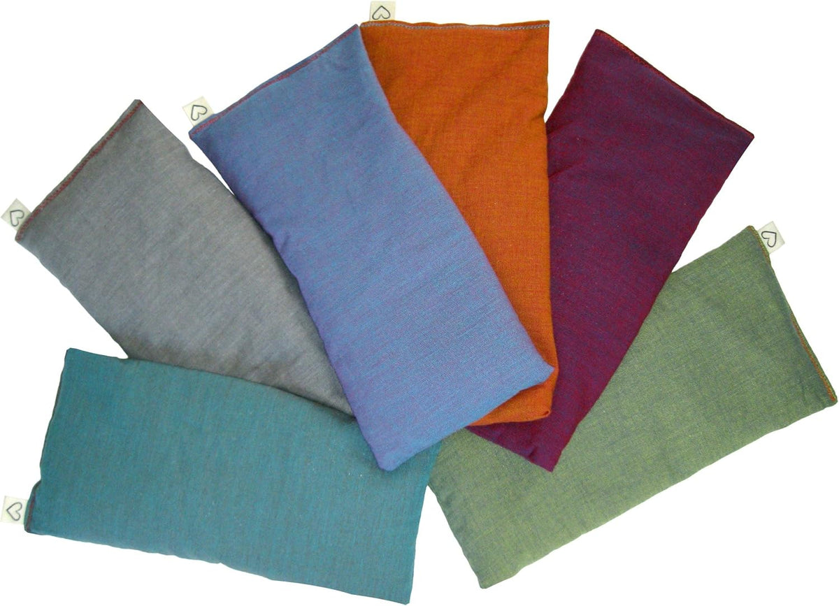 Unscented Eye Pillows (Pack of 6) Soft & Soothing Cotton Filled with Flax Seed Weighted for Yoga Meditation Headache Relief Sleep Massage Bulk - Naturally Calming Colors