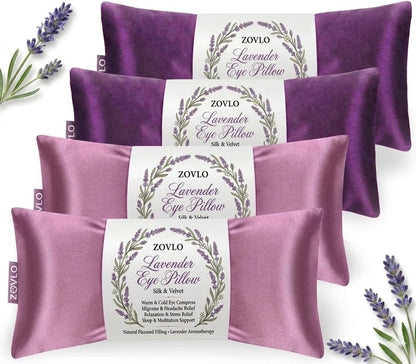Lavender Eye Pillow for Relaxation, Yoga, Sleeping, Weighted Eye Mask Heated for Headache, Sinus, Dry Eye Relief, Moist Heat Eyes Compress, Meditation Accessories with Aromatherapy, Pack of 4