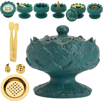 Ceramic Incense Burner for Frankincense, Bakhoor, Charcoal, Stick, Powder, Cone, Coil, and Tower Incense - Accessories for Meditation and Aromatherapy with Tweezers