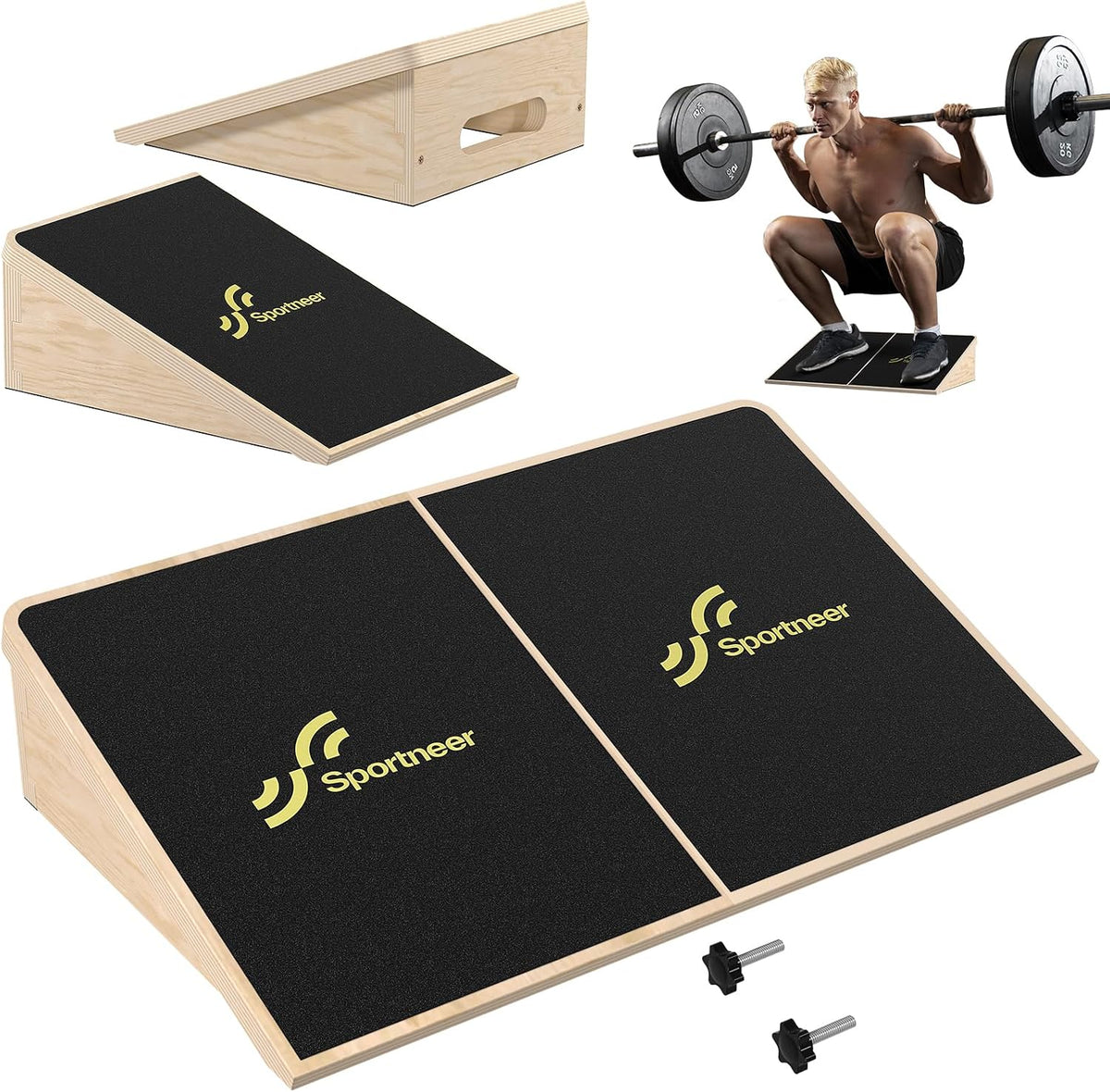 Squat Wedge, 1200LB Wooden Heel Elevated Board for Squats