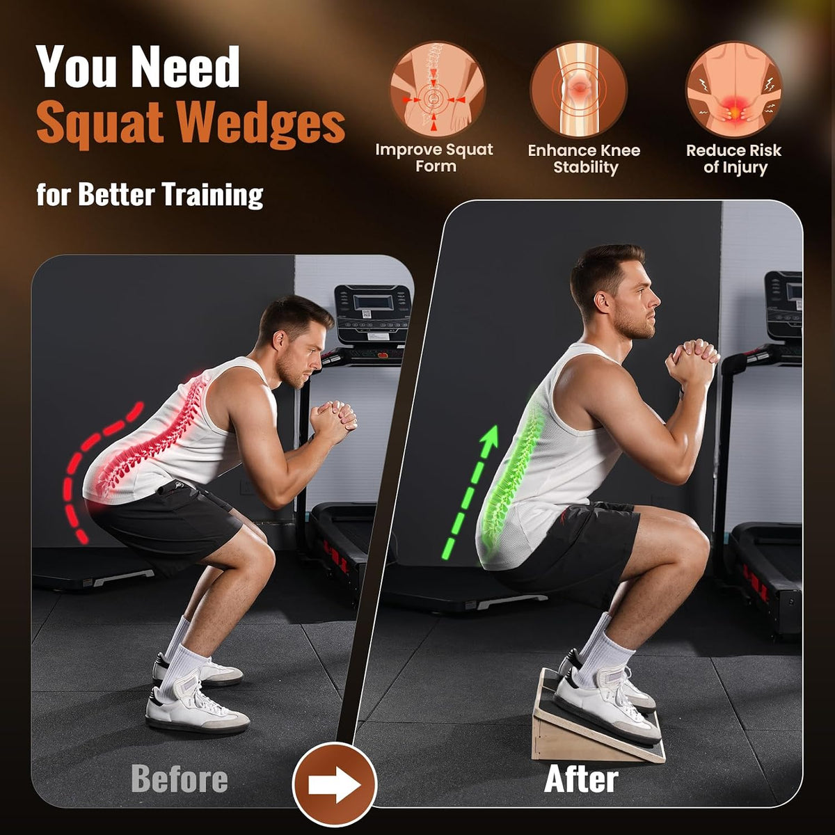 Squat Wedge, 1200LB Wooden Heel Elevated Board for Squats