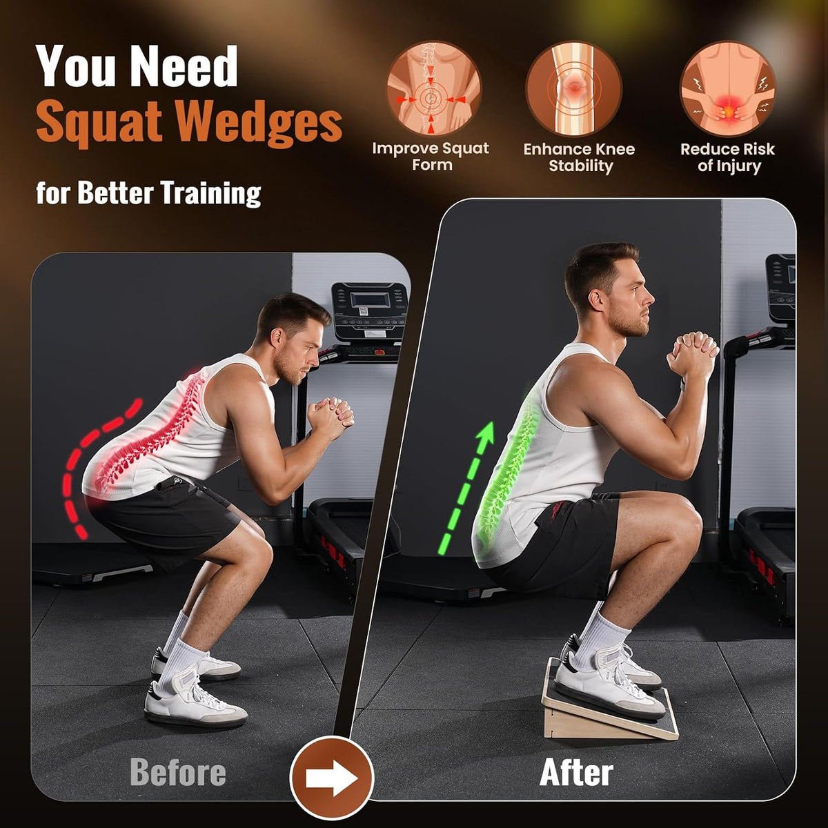Squat Wedge, 1200LB Wooden Heel Elevated Board for Squats