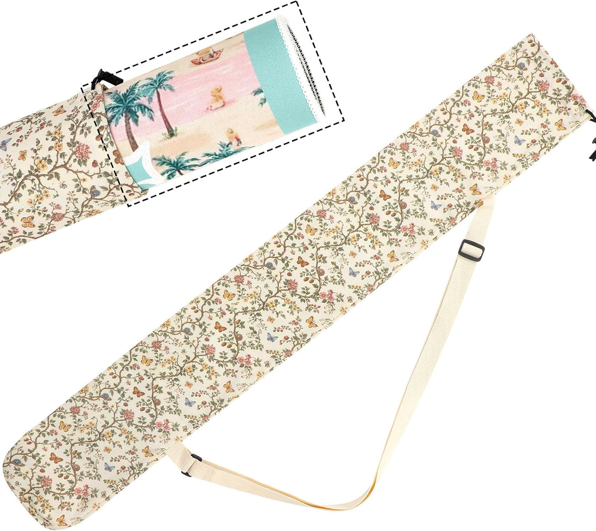 35 Inch Mahjong Mat Carrying Bag with Strap, Printed Drawstring Mahjong Holder Bag Outdoor Travel Canvas Storage for Board Games, Yoga Mats, Tripod