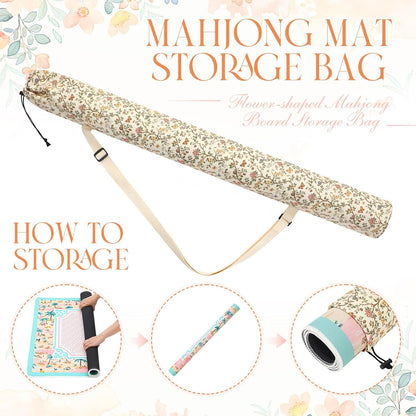 35 Inch Mahjong Mat Carrying Bag with Strap, Printed Drawstring Mahjong Holder Bag Outdoor Travel Canvas Storage for Board Games, Yoga Mats, Tripod