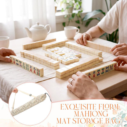 35 Inch Mahjong Mat Carrying Bag with Strap, Printed Drawstring Mahjong Holder Bag Outdoor Travel Canvas Storage for Board Games, Yoga Mats, Tripod