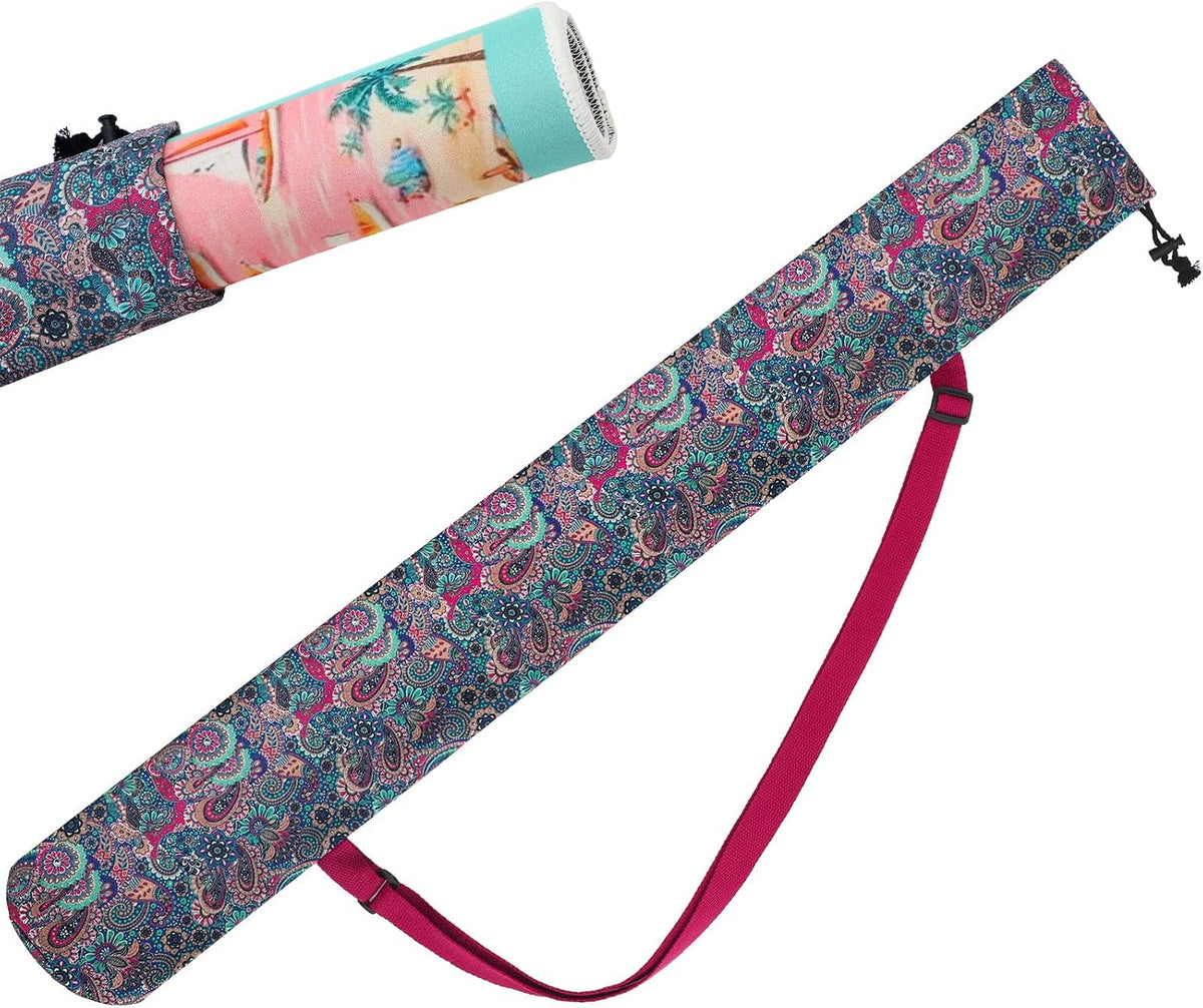 35 Inch Mahjong Mat Carrying Bag with Strap, Printed Drawstring Mahjong Holder Bag Outdoor Travel Canvas Storage for Board Games, Yoga Mats, Tripod