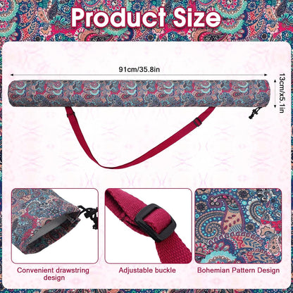 35 Inch Mahjong Mat Carrying Bag with Strap, Printed Drawstring Mahjong Holder Bag Outdoor Travel Canvas Storage for Board Games, Yoga Mats, Tripod