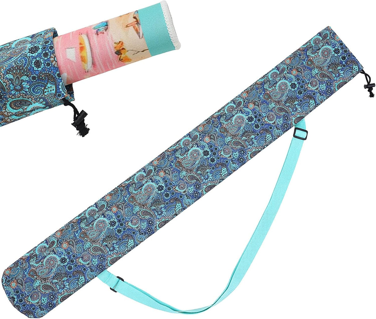 35 Inch Mahjong Mat Carrying Bag with Strap, Printed Drawstring Mahjong Holder Bag Outdoor Travel Canvas Storage for Board Games, Yoga Mats, Tripod