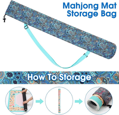 35 Inch Mahjong Mat Carrying Bag with Strap, Printed Drawstring Mahjong Holder Bag Outdoor Travel Canvas Storage for Board Games, Yoga Mats, Tripod