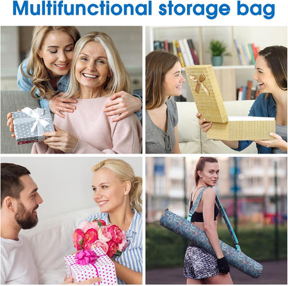 35 Inch Mahjong Mat Carrying Bag with Strap, Printed Drawstring Mahjong Holder Bag Outdoor Travel Canvas Storage for Board Games, Yoga Mats, Tripod