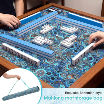 35 Inch Mahjong Mat Carrying Bag with Strap, Printed Drawstring Mahjong Holder Bag Outdoor Travel Canvas Storage for Board Games, Yoga Mats, Tripod