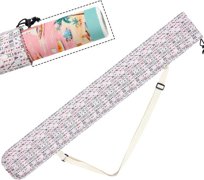 35 Inch Mahjong Mat Carrying Bag with Strap, Printed Drawstring Mahjong Holder Bag Outdoor Travel Canvas Storage for Board Games, Yoga Mats, Tripod