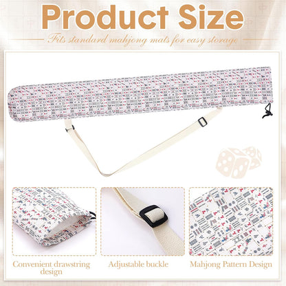 35 Inch Mahjong Mat Carrying Bag with Strap, Printed Drawstring Mahjong Holder Bag Outdoor Travel Canvas Storage for Board Games, Yoga Mats, Tripod