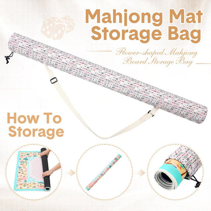 35 Inch Mahjong Mat Carrying Bag with Strap, Printed Drawstring Mahjong Holder Bag Outdoor Travel Canvas Storage for Board Games, Yoga Mats, Tripod
