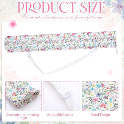 35 Inch Mahjong Mat Carrying Bag with Strap, Printed Drawstring Mahjong Holder Bag Outdoor Travel Canvas Storage for Board Games, Yoga Mats, Tripod
