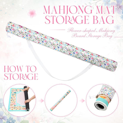 35 Inch Mahjong Mat Carrying Bag with Strap, Printed Drawstring Mahjong Holder Bag Outdoor Travel Canvas Storage for Board Games, Yoga Mats, Tripod