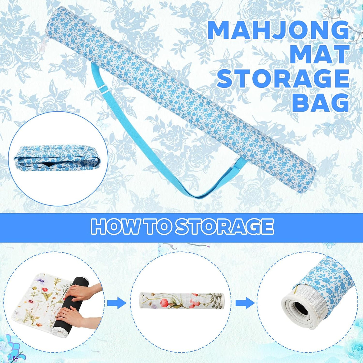 35 Inch Mahjong Mat Carrying Bag with Strap, Printed Drawstring Mahjong Holder Bag Outdoor Travel Canvas Storage for Board Games, Yoga Mats, Tripod