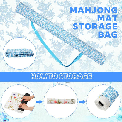 35 Inch Mahjong Mat Carrying Bag with Strap, Printed Drawstring Mahjong Holder Bag Outdoor Travel Canvas Storage for Board Games, Yoga Mats, Tripod