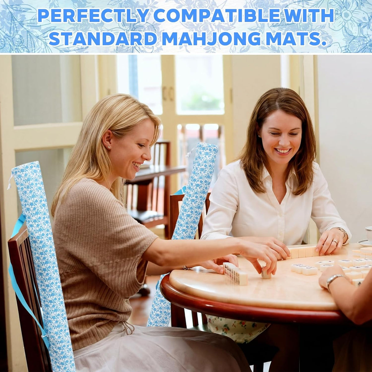 35 Inch Mahjong Mat Carrying Bag with Strap, Printed Drawstring Mahjong Holder Bag Outdoor Travel Canvas Storage for Board Games, Yoga Mats, Tripod
