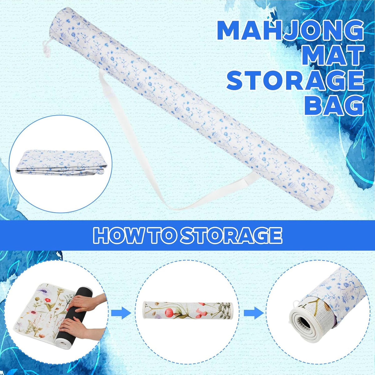 35 Inch Mahjong Mat Carrying Bag with Strap, Printed Drawstring Mahjong Holder Bag Outdoor Travel Canvas Storage for Board Games, Yoga Mats, Tripod