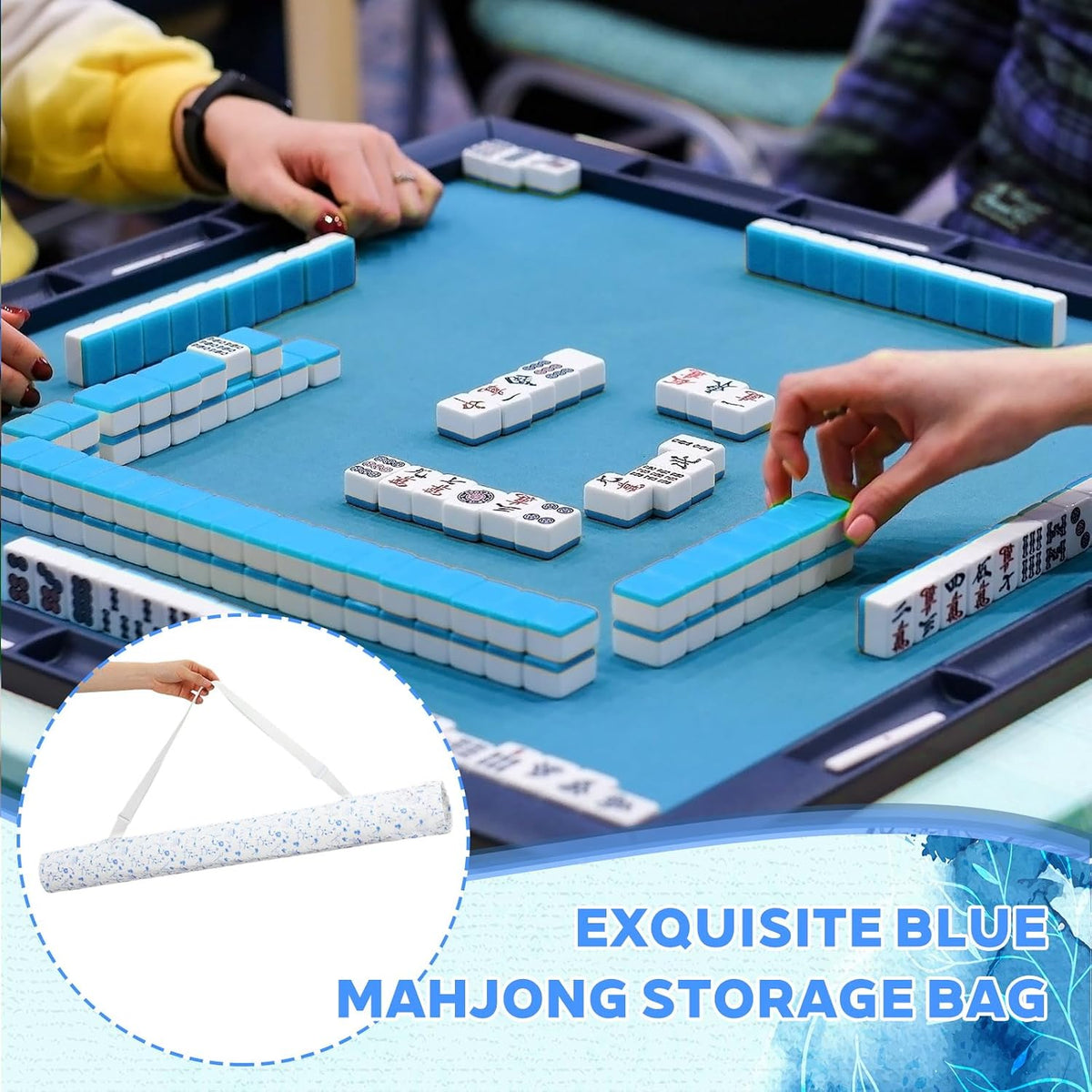 35 Inch Mahjong Mat Carrying Bag with Strap, Printed Drawstring Mahjong Holder Bag Outdoor Travel Canvas Storage for Board Games, Yoga Mats, Tripod