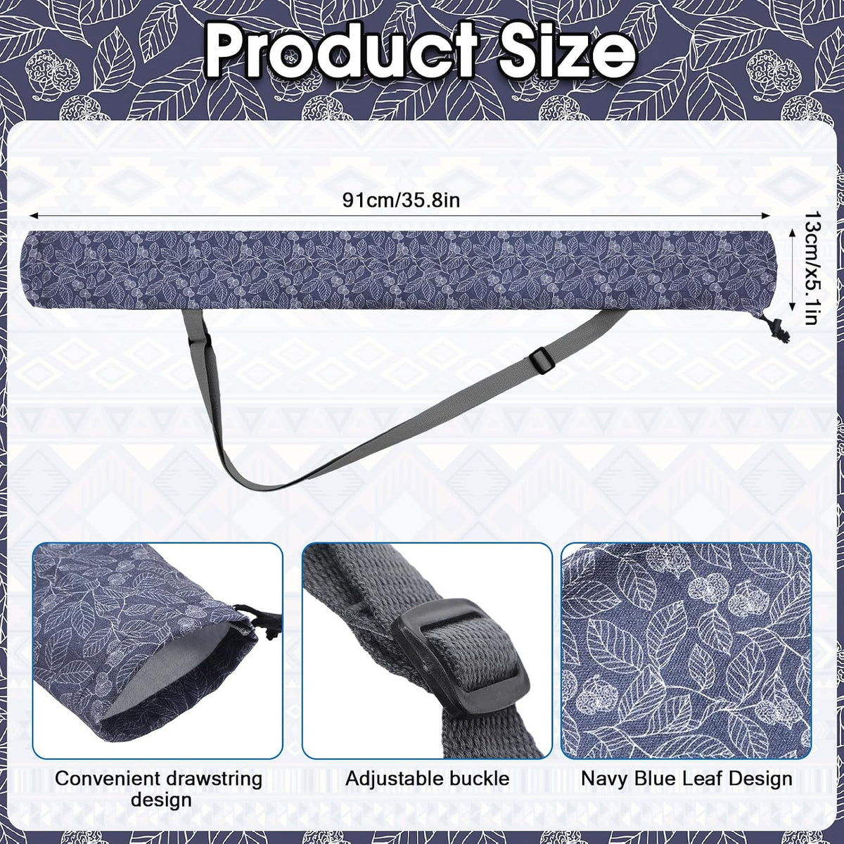 35 Inch Mahjong Mat Carrying Bag with Strap, Printed Drawstring Mahjong Holder Bag Outdoor Travel Canvas Storage for Board Games, Yoga Mats, Tripod