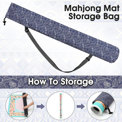 35 Inch Mahjong Mat Carrying Bag with Strap, Printed Drawstring Mahjong Holder Bag Outdoor Travel Canvas Storage for Board Games, Yoga Mats, Tripod