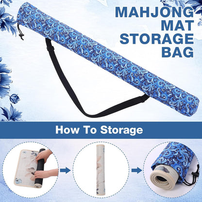 35 Inch Mahjong Mat Carrying Bag with Strap, Printed Drawstring Mahjong Holder Bag Outdoor Travel Canvas Storage for Board Games, Yoga Mats, Tripod