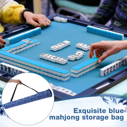 35 Inch Mahjong Mat Carrying Bag with Strap, Printed Drawstring Mahjong Holder Bag Outdoor Travel Canvas Storage for Board Games, Yoga Mats, Tripod
