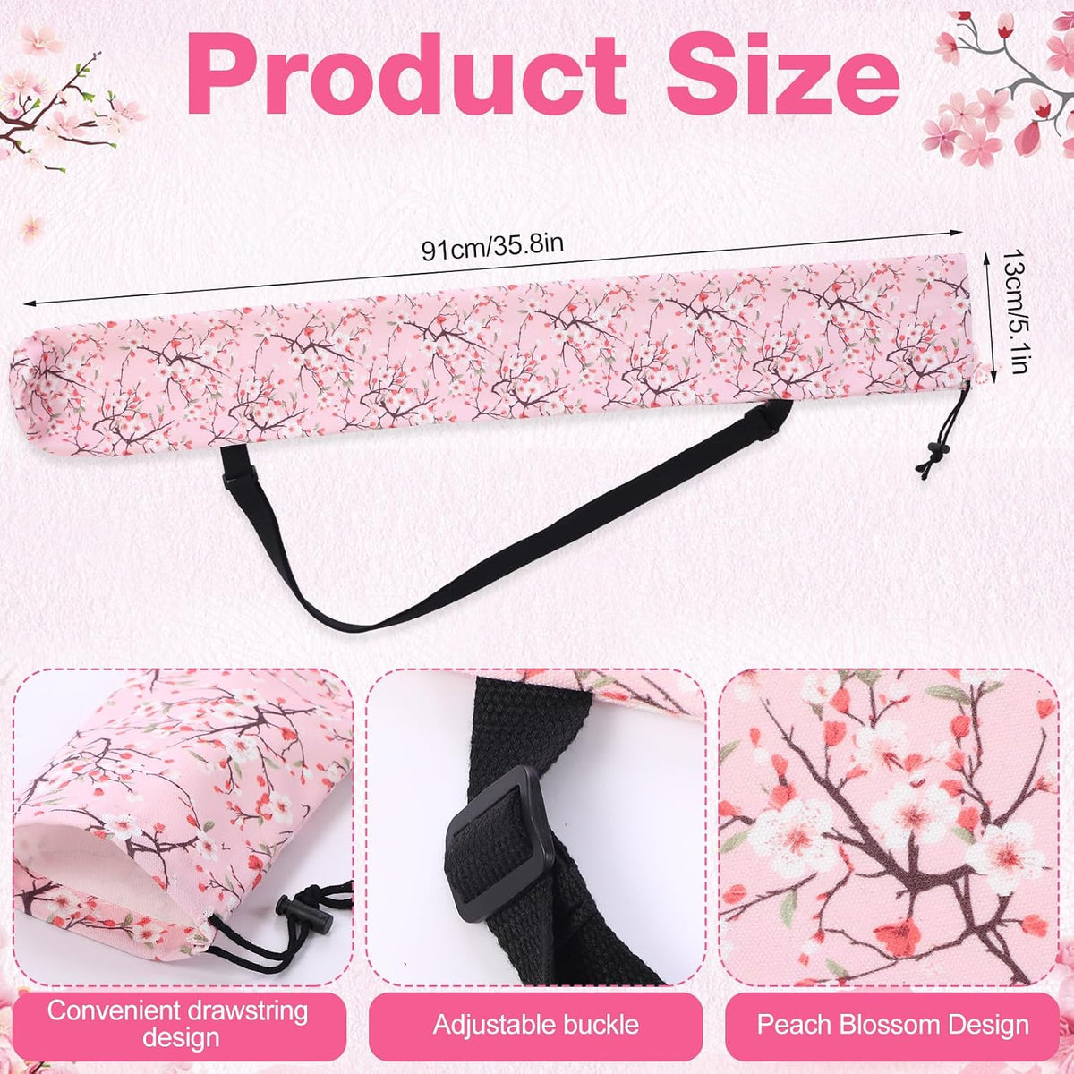 35 Inch Mahjong Mat Carrying Bag with Strap, Printed Drawstring Mahjong Holder Bag Outdoor Travel Canvas Storage for Board Games, Yoga Mats, Tripod