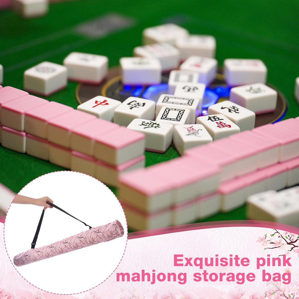 35 Inch Mahjong Mat Carrying Bag with Strap, Printed Drawstring Mahjong Holder Bag Outdoor Travel Canvas Storage for Board Games, Yoga Mats, Tripod