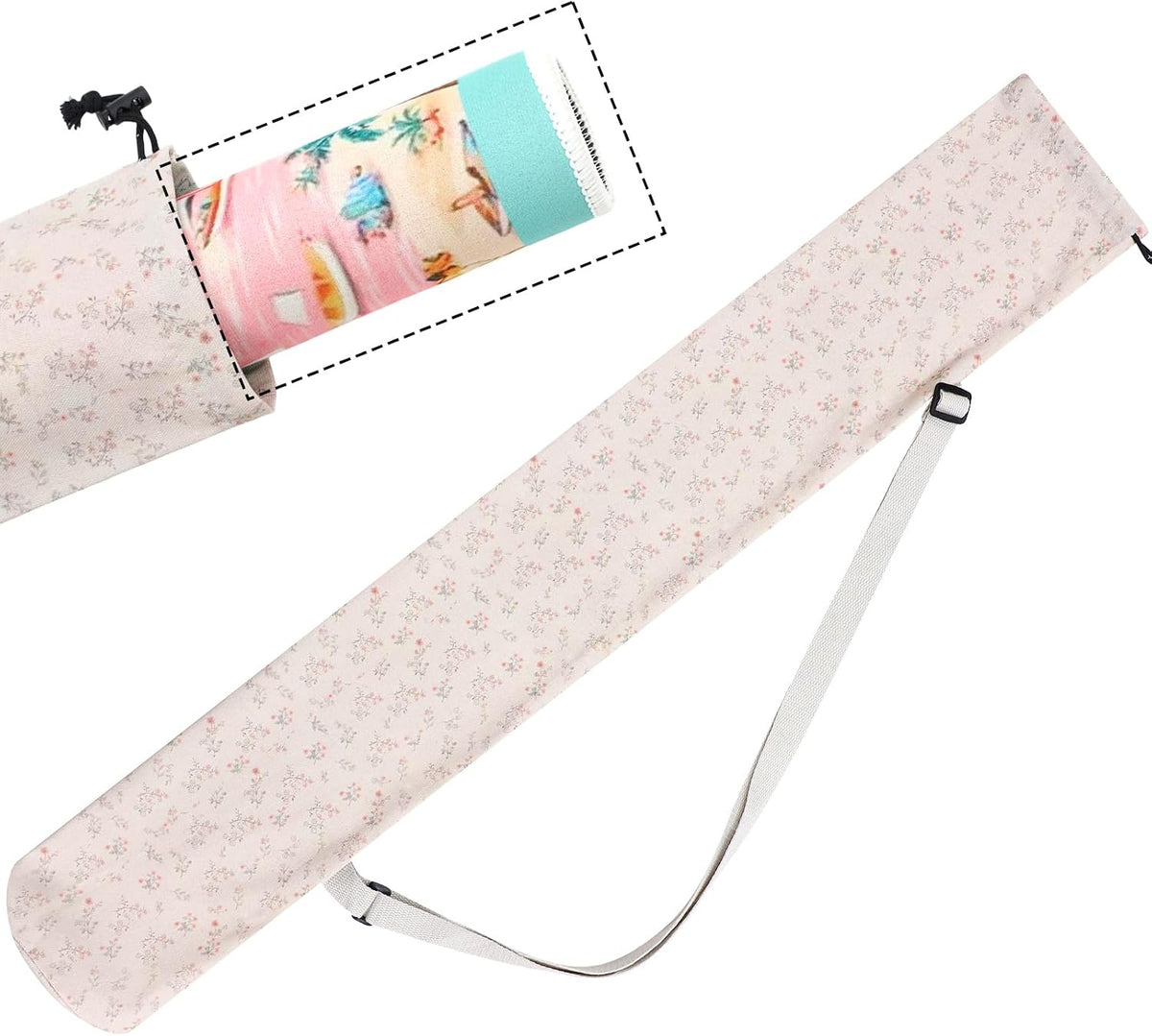 35 Inch Mahjong Mat Carrying Bag with Strap, Printed Drawstring Mahjong Holder Bag Outdoor Travel Canvas Storage for Board Games, Yoga Mats, Tripod