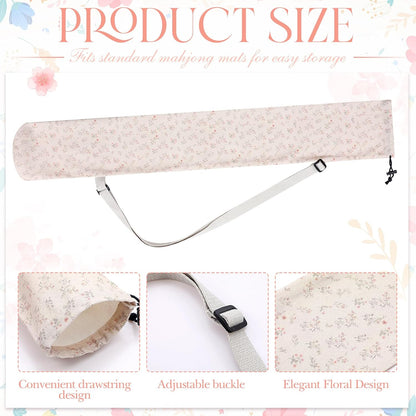 35 Inch Mahjong Mat Carrying Bag with Strap, Printed Drawstring Mahjong Holder Bag Outdoor Travel Canvas Storage for Board Games, Yoga Mats, Tripod
