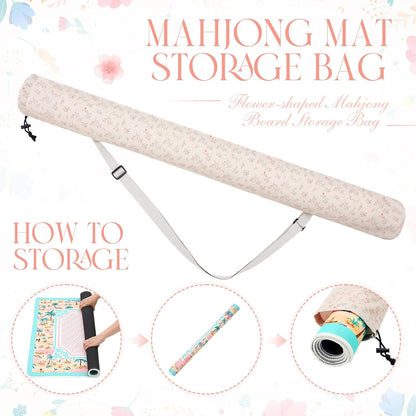 35 Inch Mahjong Mat Carrying Bag with Strap, Printed Drawstring Mahjong Holder Bag Outdoor Travel Canvas Storage for Board Games, Yoga Mats, Tripod