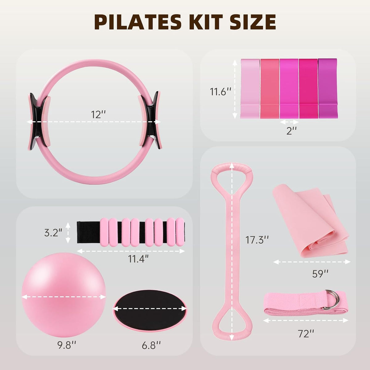 16PCS Pilates Kit, Home Pilates Workout Kit with Ankle Weights, Pilates Ring and Ball Set for Women, Pilates Equipment with Resistance Bands, Core Sliders & Socks for Starter Home Workouts