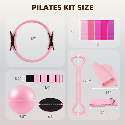 16PCS Pilates Kit, Home Pilates Workout Kit with Ankle Weights, Pilates Ring and Ball Set for Women, Pilates Equipment with Resistance Bands, Core Sliders & Socks for Starter Home Workouts