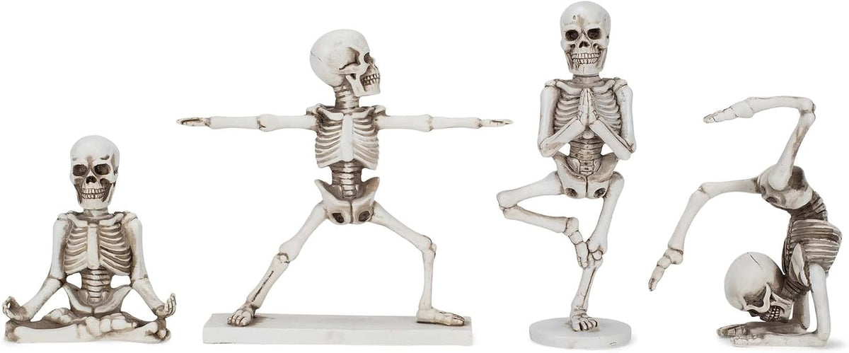 Yoga Pose Skeletons Ivory Tone 6 inch Resin Figurines Set of 4